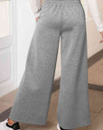 Light Slate Gray Drawstring Wide Leg Pants with Pockets