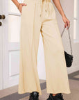 Light Gray Drawstring Wide Leg Pants with Pockets