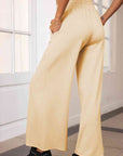 Light Gray Drawstring Wide Leg Pants with Pockets