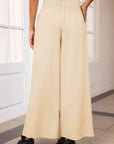 Light Gray Drawstring Wide Leg Pants with Pockets