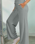 Light Slate Gray Drawstring Wide Leg Pants with Pockets