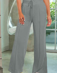 Light Slate Gray Drawstring Wide Leg Pants with Pockets