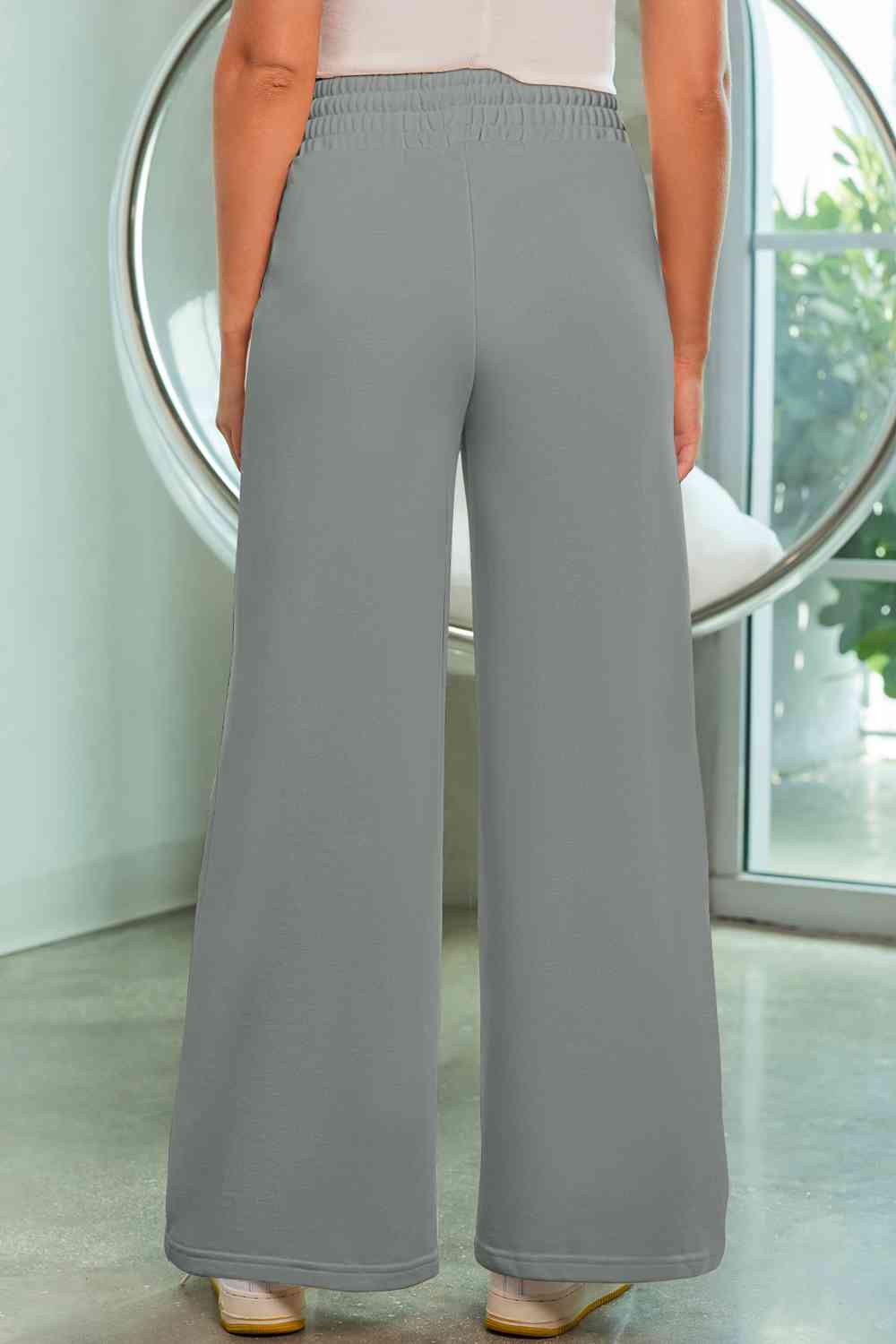 Light Slate Gray Drawstring Wide Leg Pants with Pockets