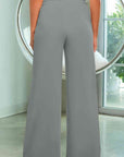 Light Slate Gray Drawstring Wide Leg Pants with Pockets