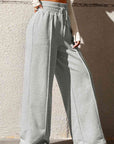 Gray Drawstring Wide Leg Pants with Pockets