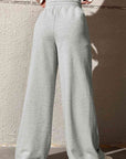 Gray Drawstring Wide Leg Pants with Pockets