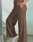 Light Slate Gray Drawstring Wide Leg Pants with Pockets