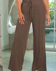 Dim Gray Drawstring Wide Leg Pants with Pockets