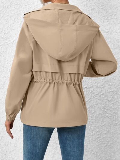 Rosy Brown Drawstring Zip Up Hooded Jacket