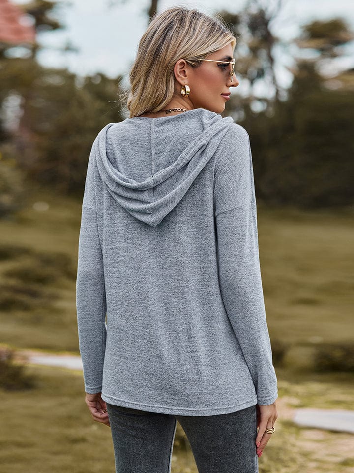 Dim Gray Dropped Shoulder Hooded Blouse