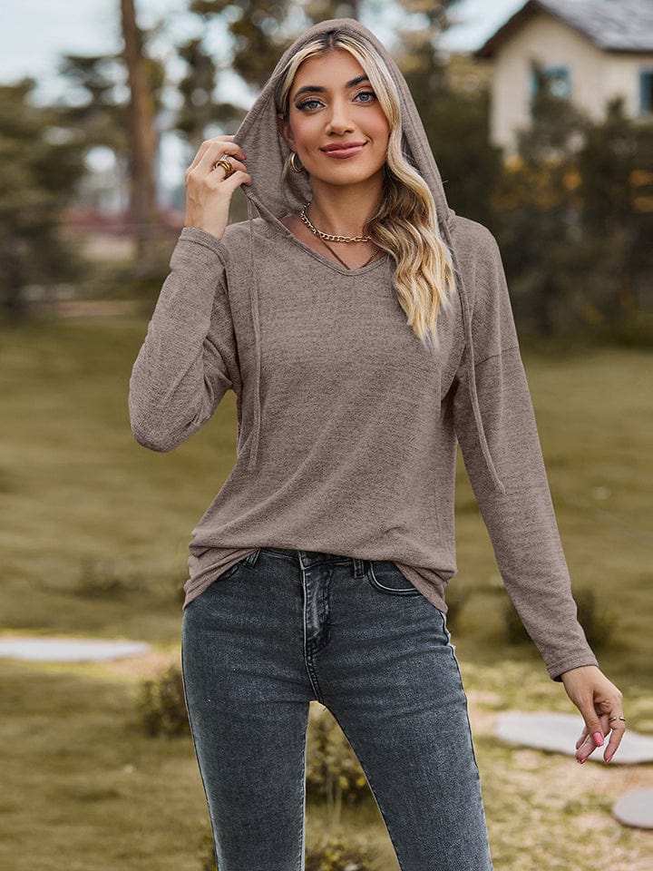 Dim Gray Dropped Shoulder Hooded Blouse