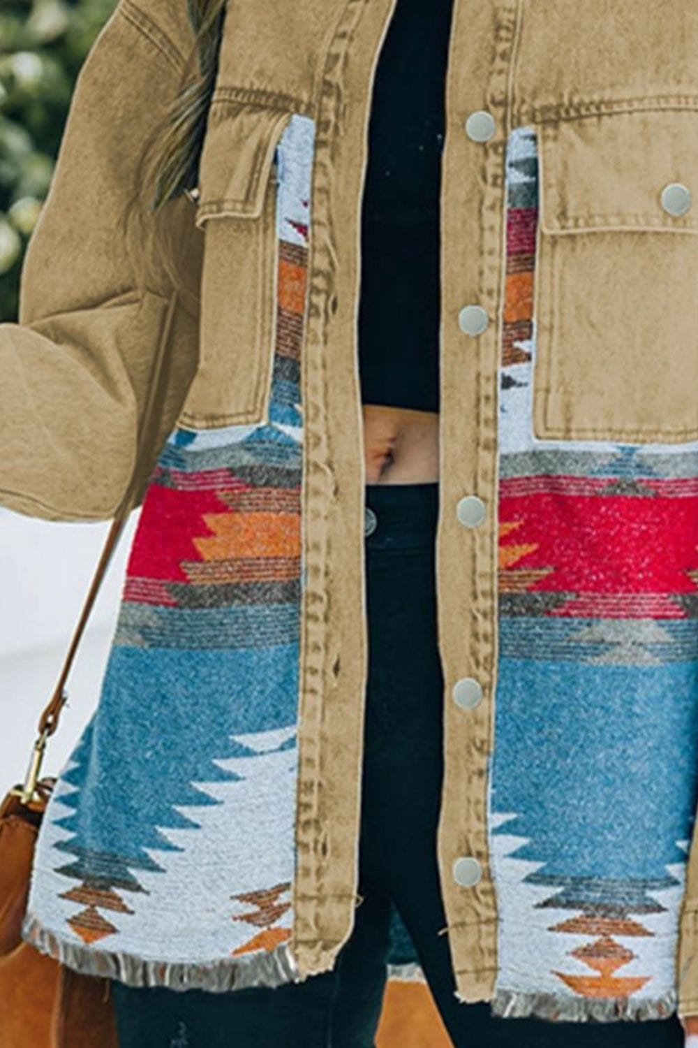 Rosy Brown Dropped Shoulder Long Sleeve Printed Denim Jacket