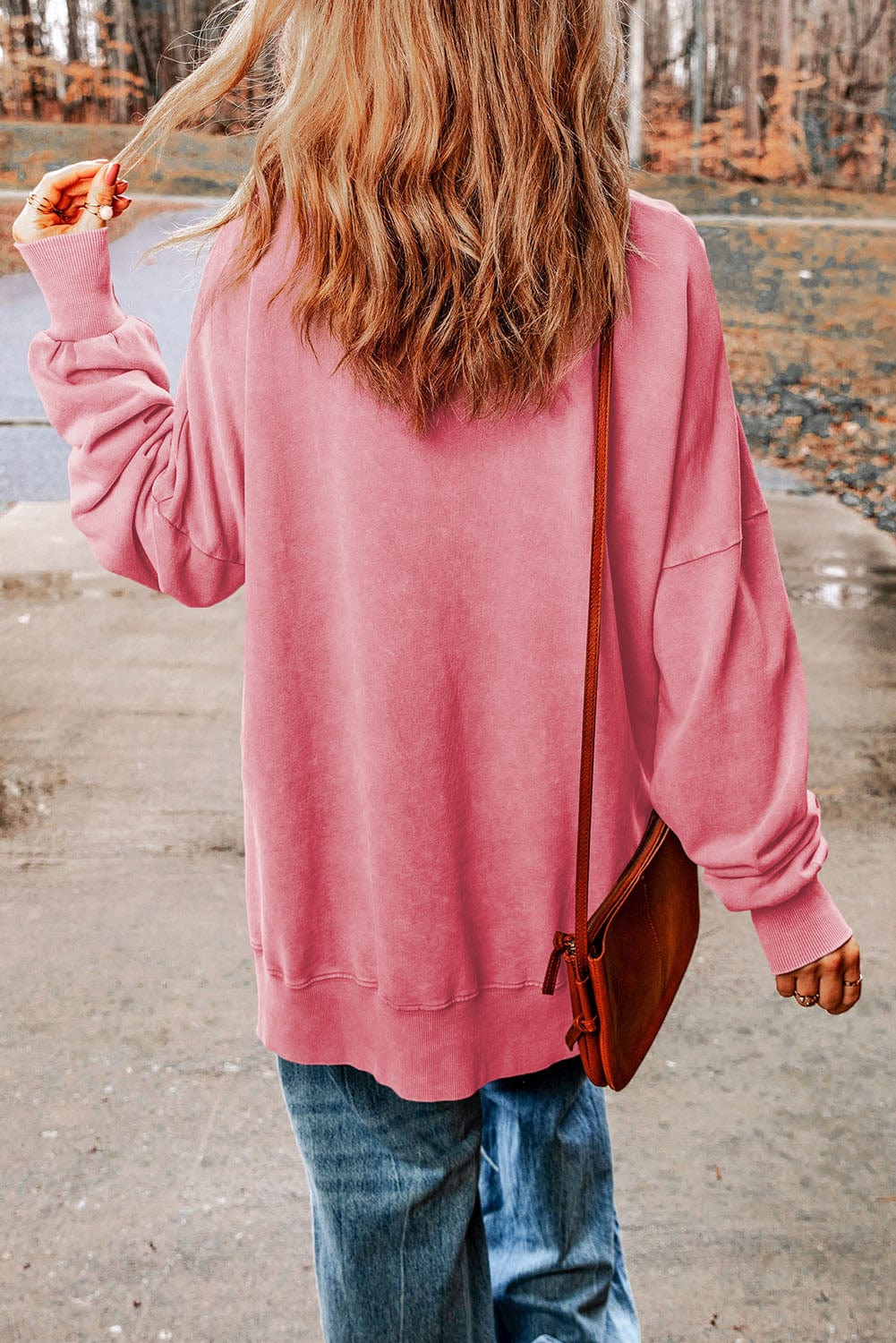 Rosy Brown Dropped Shoulder Round Neck Long Sleeve Blouse