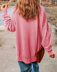 Rosy Brown Dropped Shoulder Round Neck Long Sleeve Blouse