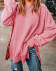 Rosy Brown Dropped Shoulder Round Neck Long Sleeve Blouse