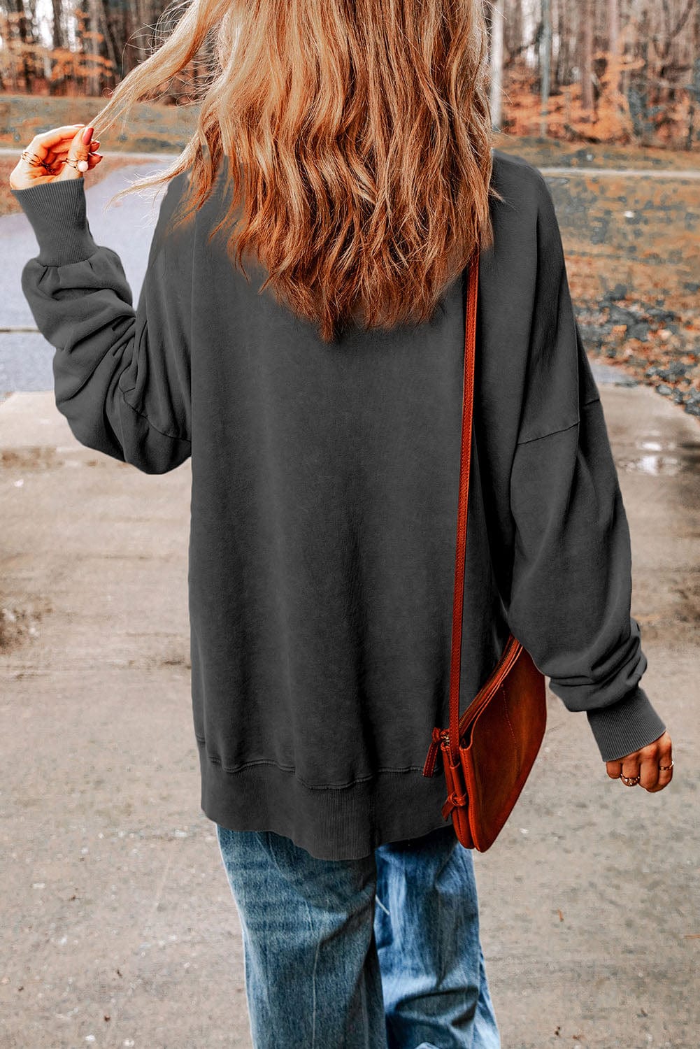 Rosy Brown Dropped Shoulder Round Neck Long Sleeve Blouse