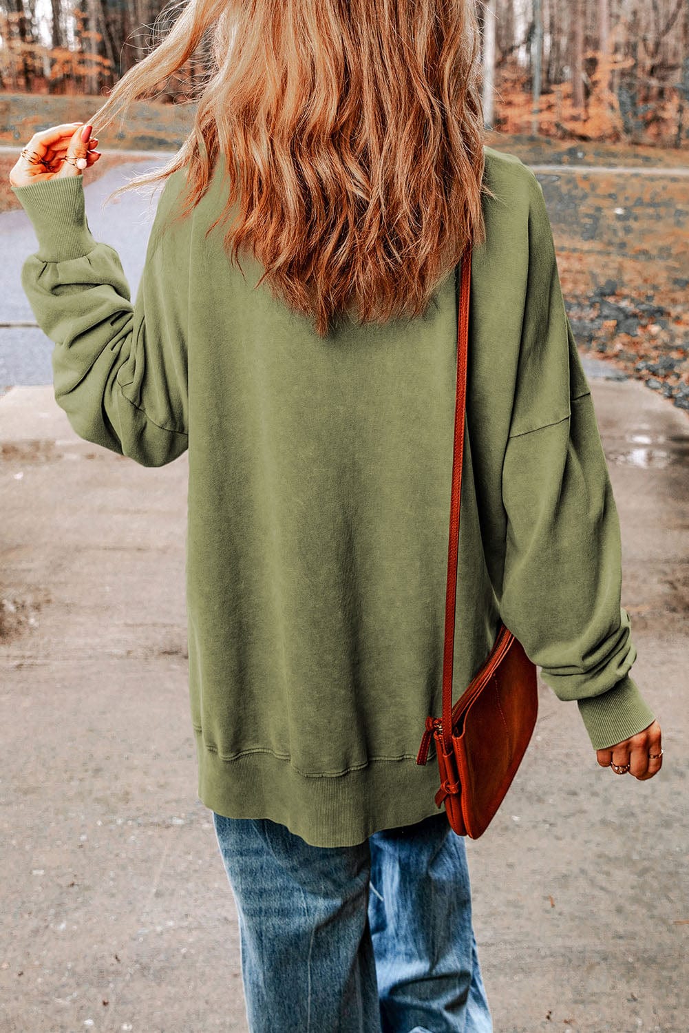 Rosy Brown Dropped Shoulder Round Neck Long Sleeve Blouse