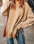 Rosy Brown Dropped Shoulder Round Neck Long Sleeve Blouse