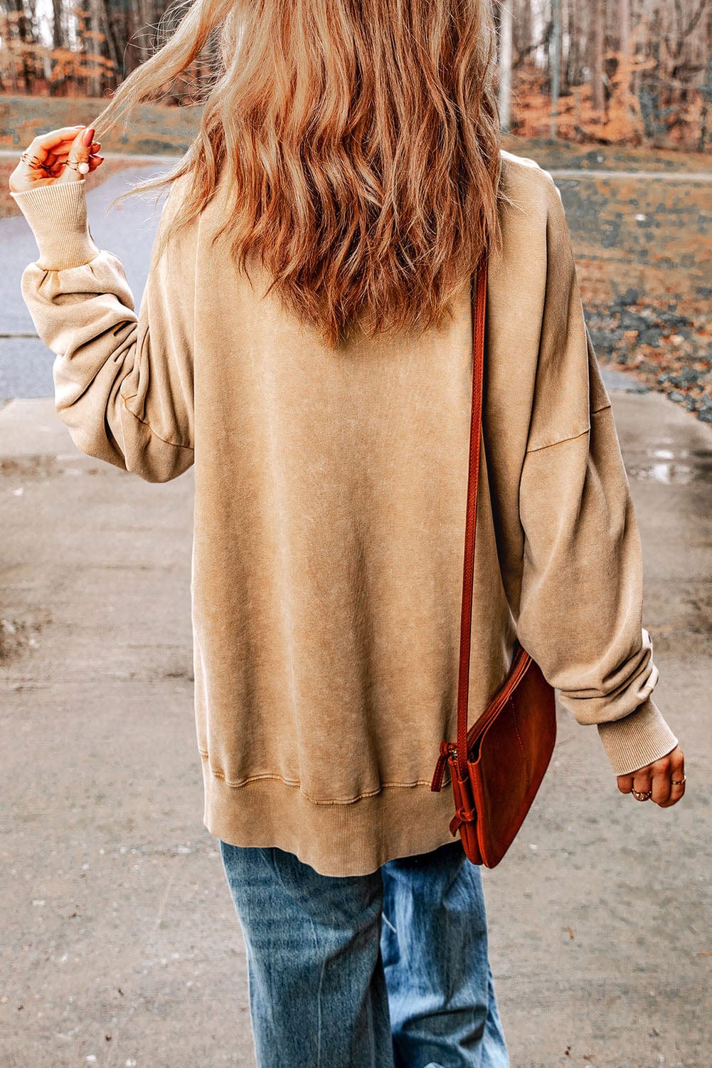 Rosy Brown Dropped Shoulder Round Neck Long Sleeve Blouse