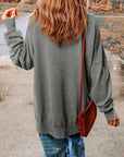 Light Slate Gray Dropped Shoulder Round Neck Long Sleeve Blouse