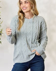 Light Gray BiBi Cable Knit Round Neck Sweater