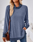 Dim Gray Contrast Mock Neck Long Sleeve T-Shirt