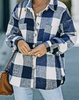 Slate Gray Plaid Button Up Dropped Shoulder Jacket