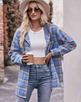 Dark Gray Plaid Dropped Shoulder Hooded Longline Jacket