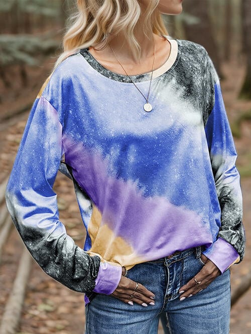 Light Slate Gray Printed Round Neck Long Sleeve T-Shirt