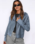 Dark Slate Gray Waffle-Knit Dropped Shoulder Hooded Jacket