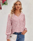 Light Gray Printed V-Neck Lantern Sleeve Blouse