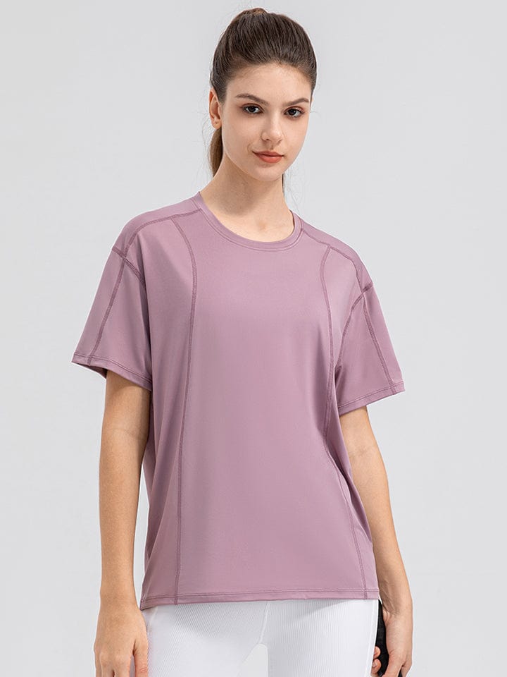 Light Gray Round Neck Short Sleeve Active Top