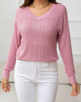 Thistle V-Neck Long Sleeve Eyelet Knit Top