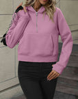 Rosy Brown Zip-Up Raglan Sleeve Hoodie with Pocket