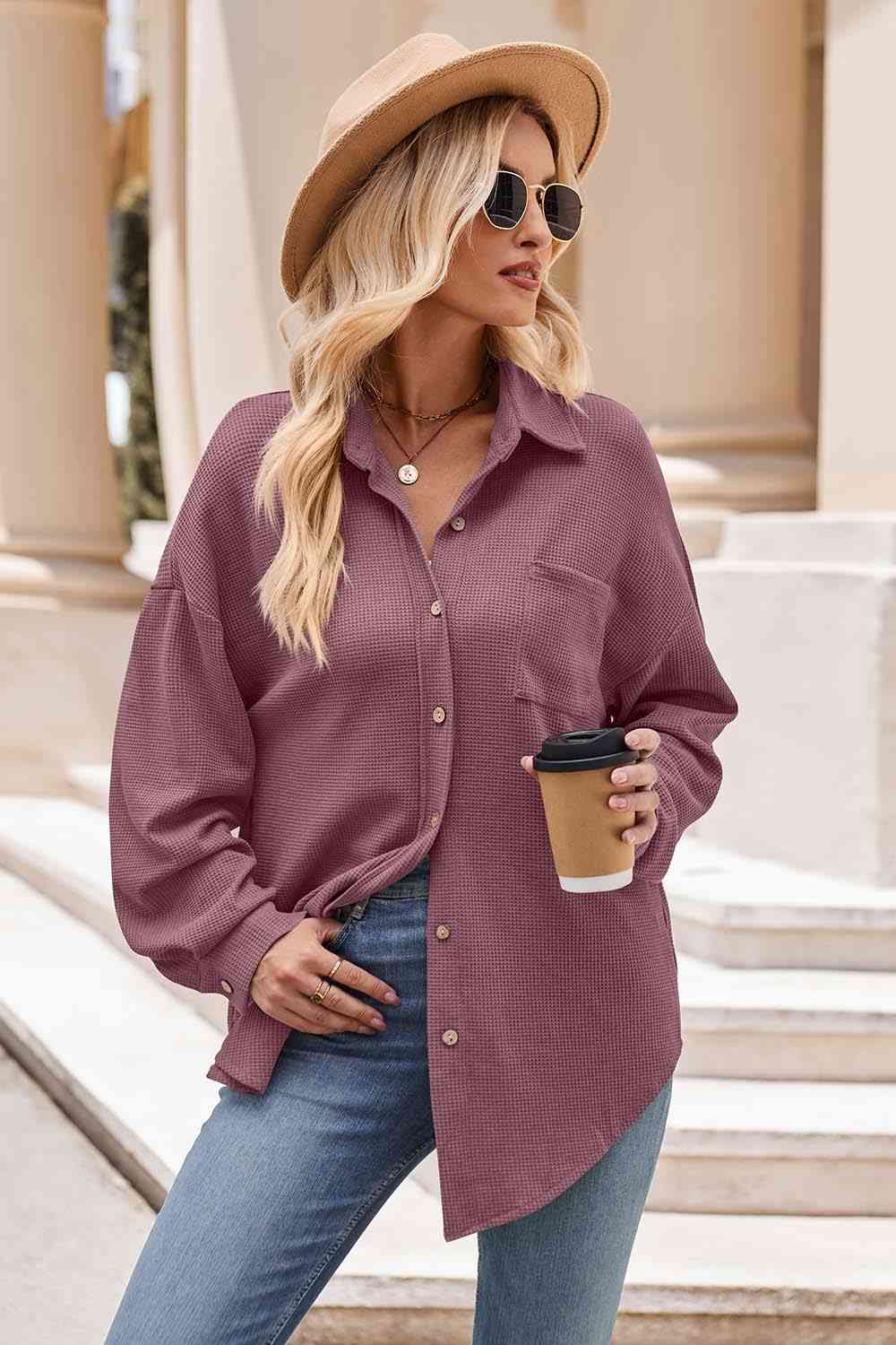 Gray Collared Neck Dropped Shoulder Shirt