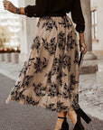 Dim Gray Embroidered High Waist Maxi Skirt