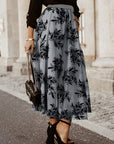 Dark Gray Embroidered High Waist Maxi Skirt