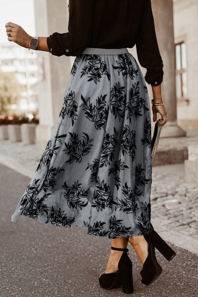 Dim Gray Embroidered High Waist Maxi Skirt