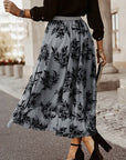 Dim Gray Embroidered High Waist Maxi Skirt