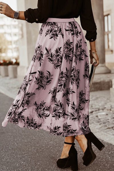 Rosy Brown Embroidered High Waist Maxi Skirt