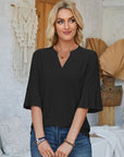 Rosy Brown Eyelet Notched Half Sleeve T-Shirt