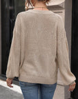 Rosy Brown Eyelet Round Neck Long Sleeve Knit Top