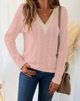 Gray Eyelet V-Neck Dropped Shoulder T-Shirt