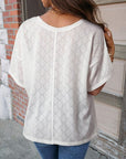 Gray Eyelet V-Neck Dropped Shoulder T-Shirt