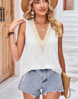 Gray Eyelet V-Neck Wide Strap Tank