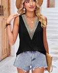 Gray Eyelet V-Neck Wide Strap Tank