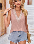 Rosy Brown Eyelet V-Neck Wide Strap Tank