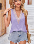 Gray Eyelet V-Neck Wide Strap Tank