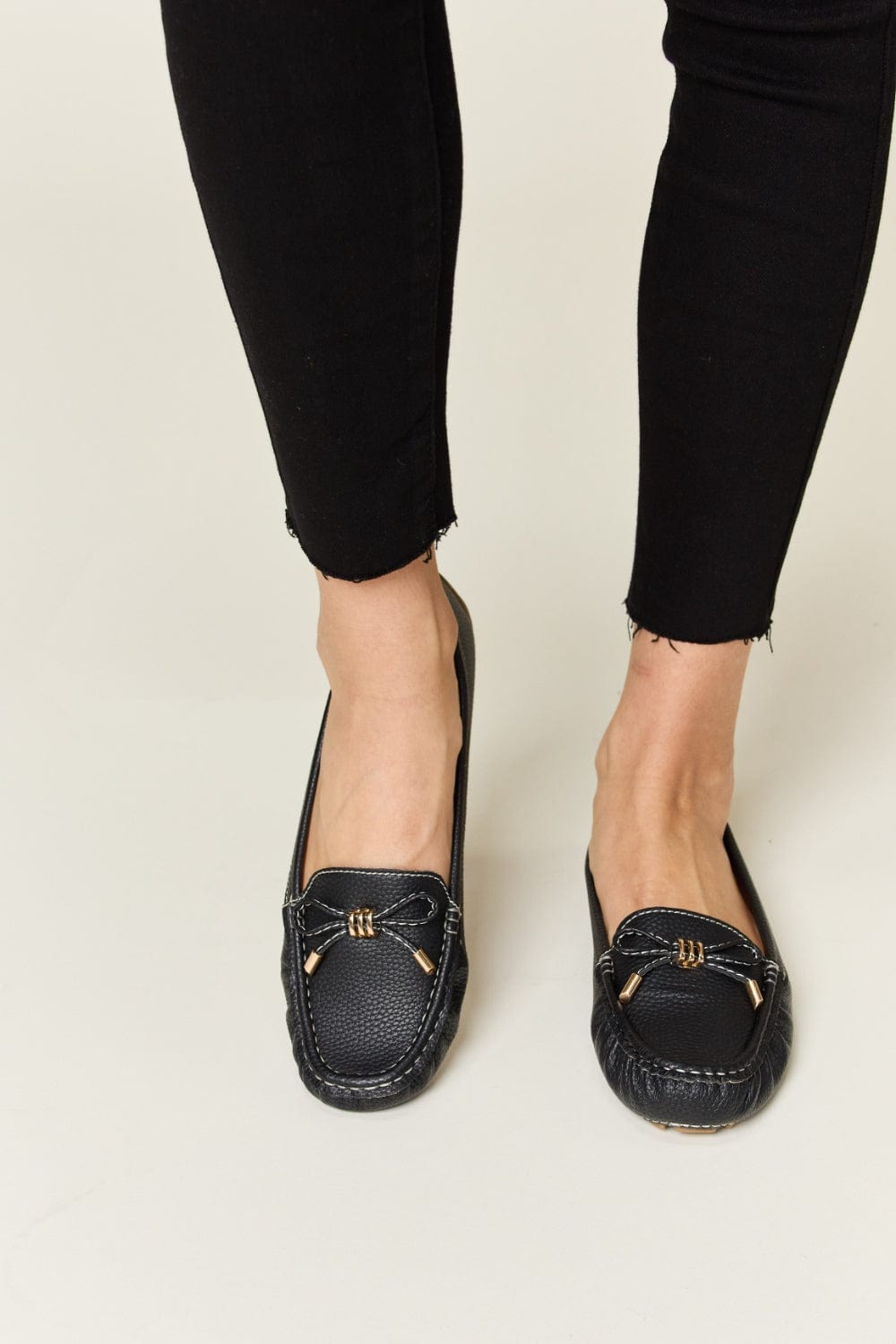 Black Forever Link Slip On Bow Flats Loafers