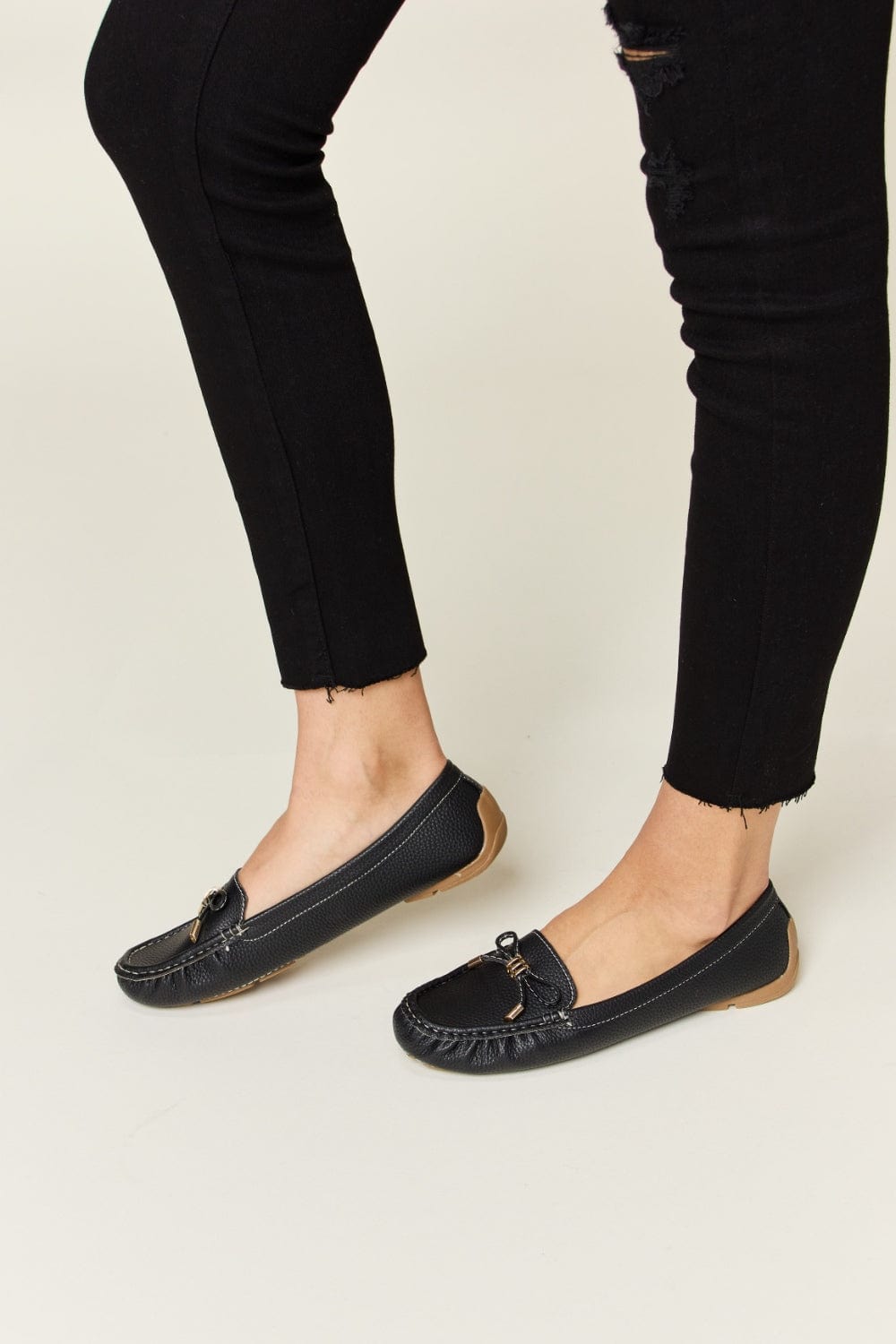 Black Forever Link Slip On Bow Flats Loafers